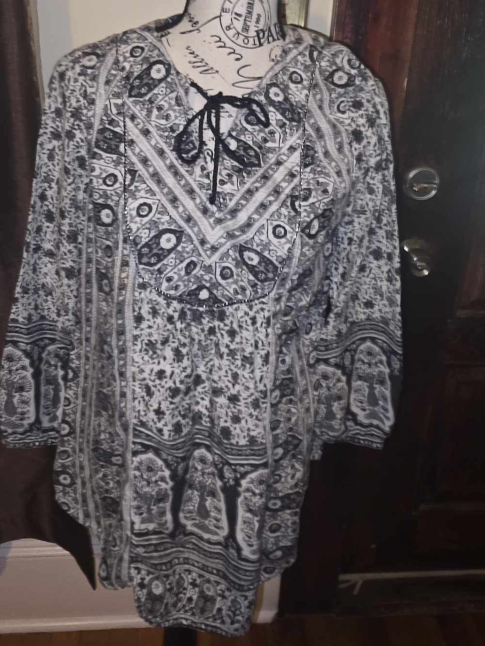 Lucky Brand Black and White Peasant Blouse Small